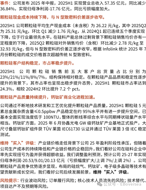 盛多网 【光大电新&海外】协鑫科技：25H1颗粒硅现金成本持续下降，市占率提升至24.3%